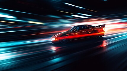 Fototapeta premium Supercar racing through neon trails with stunning speed picture