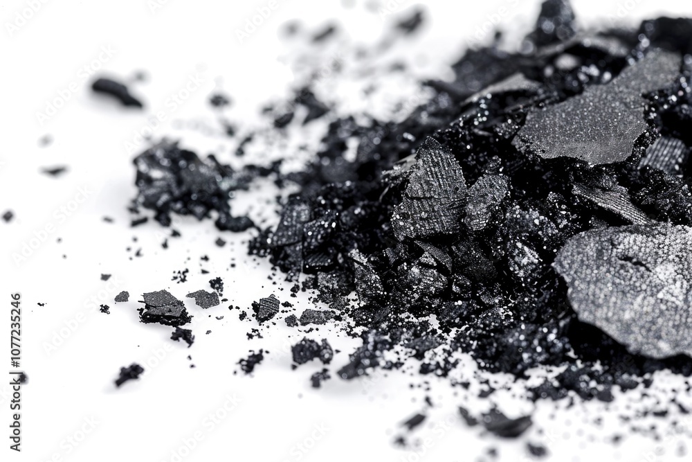 Poster a close-up view of a pile of crushed black powder, suitable for use in illustrations or designs rela