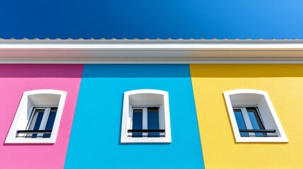 Obraz premium A colorful building with three windows and a blue sky