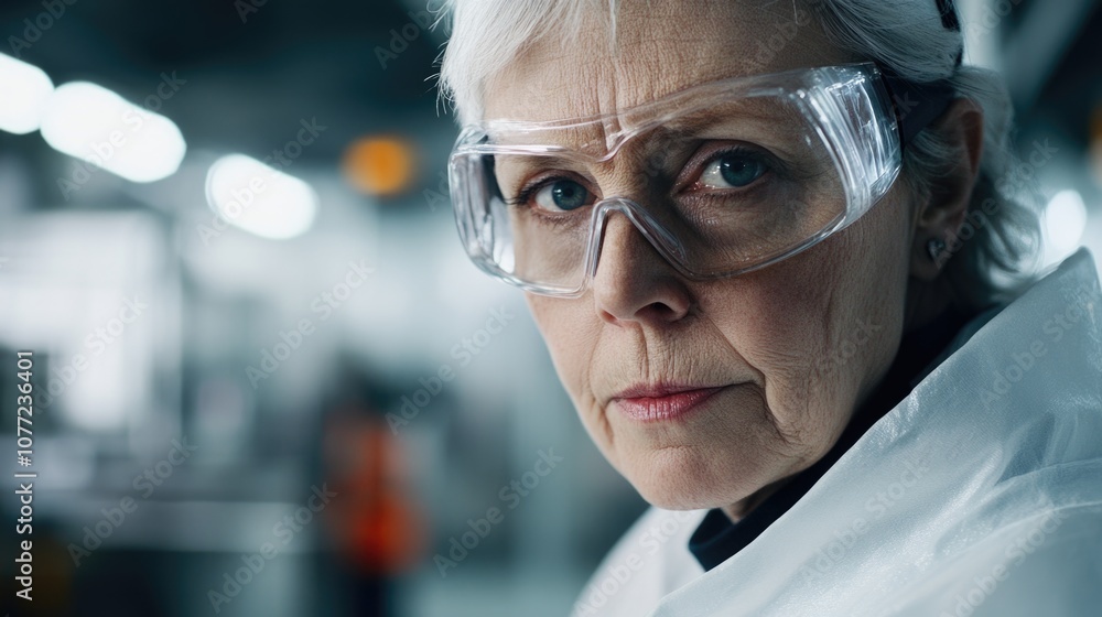 Poster scientist at work in laboratory setting, focused on experiment