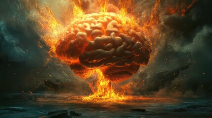 Explosive concept art of a human brain overflowing with knowledge and unbound creativity