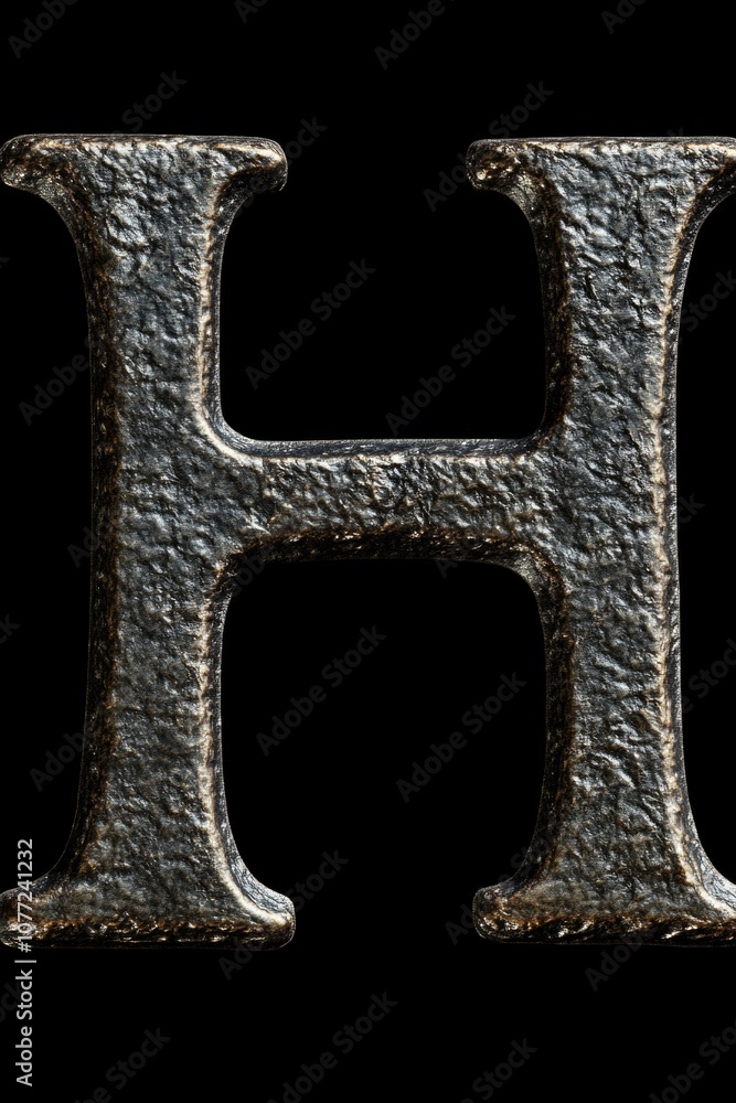 Poster a detailed view of the metallic letter h, suitable for use in educational materials or design projec