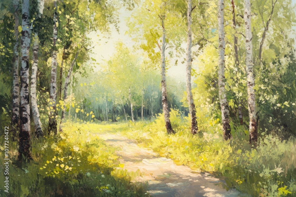 Poster A winding path leads through a dense forest