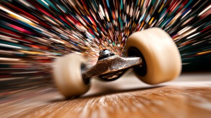 Fototapeta premium A close up of a skateboard on a wooden surface