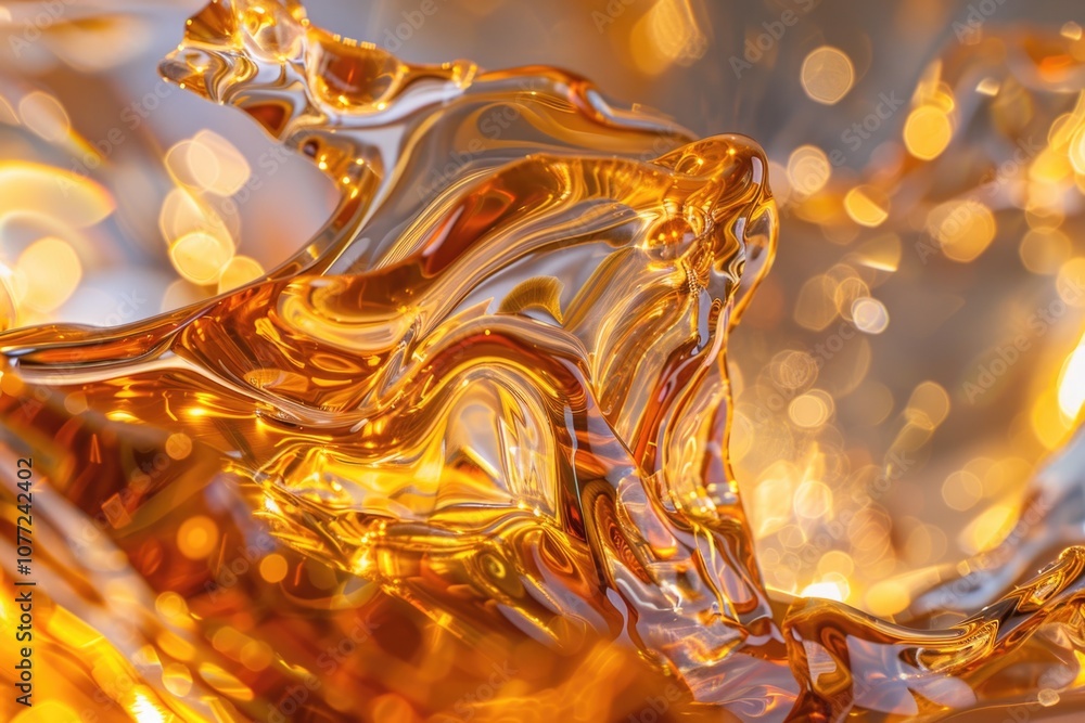 Poster A close-up view of a liquid wave with lights in the background, suitable for science and technology visuals