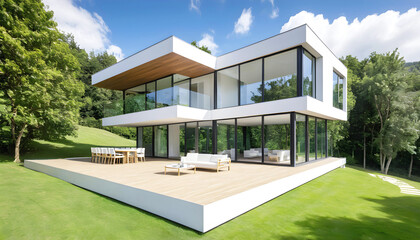 a house with a lot of windows and a balcony