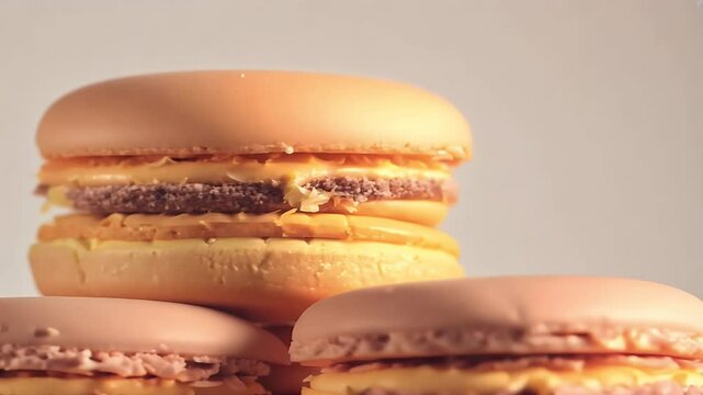 pile macarons stacked top each other showcasing peach fuzz color year 2025 perfect elegant dessert promotions food photography stylish design projects fireworks celebration night holiday sky
