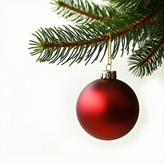a red ornament hanging from a christmas tree