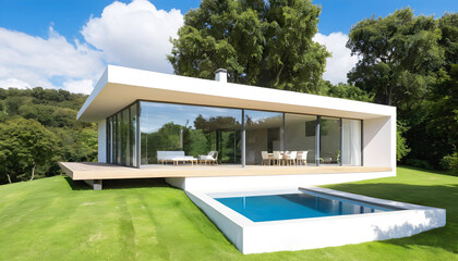 a white house with a balcony and a balcony with a view of the outside