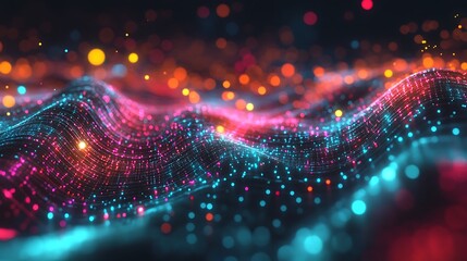 Fototapeta premium Abstract Digital Wave with Blue and Pink Lights