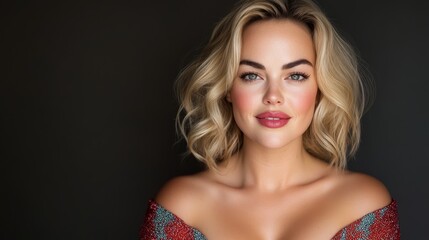 Fototapeta premium A woman in a red and blue dress posing for a picture