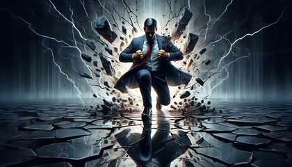 Creating a New Path in Business and Never Giving Up , New Technology , How to Make Money ,Smart , Cybersecurity , Superhero Businessman Facing Challenges ,Company Issues,  AI , 4K , Background