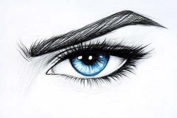 A drawing of a blue eye with long eyelashes