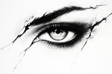 Obraz premium A black and white drawing of a woman's eye