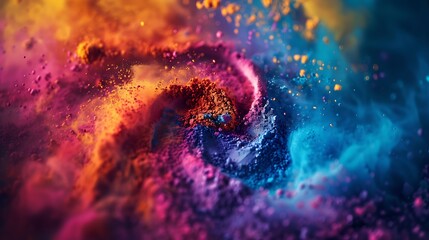 Fototapeta premium A dramatic close-up of Holi powders being mixed together, creating a swirling blend of colors.