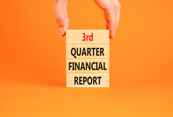 3rd quarter financial report symbol. Concept words 3rd quarter financial report on beautiful wooden blocks. Beautiful orange background. Business 3rd quarter financial report concept. Copy space.