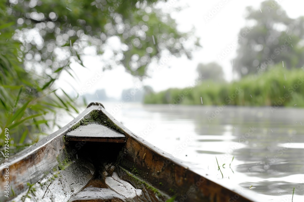 Poster a close-up view of a boat floating on a peaceful body of water, ideal for use in travel or nature-in