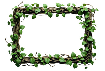 Fototapeta premium Vine frame with leaves isolated on transparent background, template