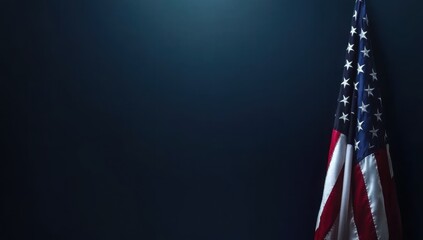 American flag on dark blue background with copy space, 2024 US presidential election, american national holiday, July 4, Veterans or memorial day