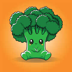 Cute Broccoli Cartoon Icon Isolated Flat Vector Illustration Food Vacation