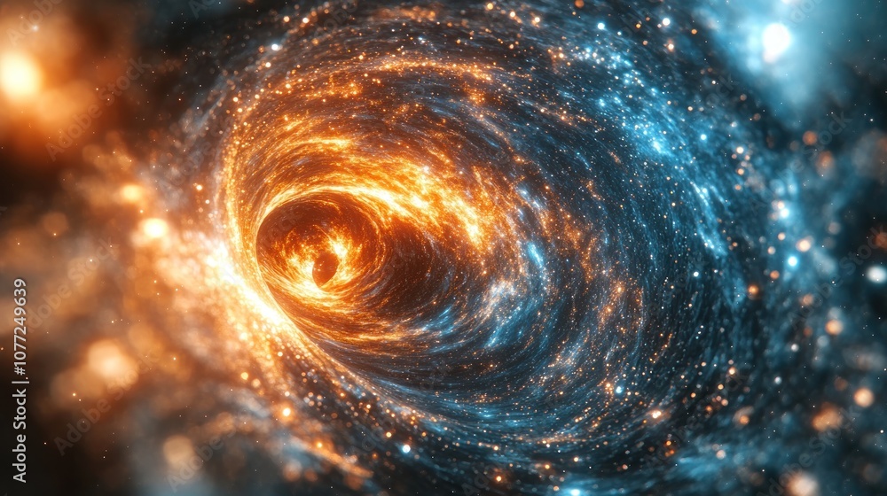 Poster a swirling cosmic vortex of light and dark matter, creating a mesmerizing visual of a black hole in 
