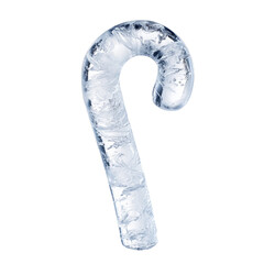 Ice Candy Cane Isolated on Transparent Background. Cute Glass Winter Holiday Festive Winter ice Sculpture Decoration. 