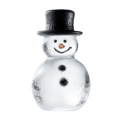 Ice Sculpture Snowman with Black Top Hat Isolated on Transparent Background. Cute Winter Holiday Festive Winter Decoration. 