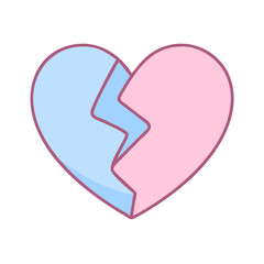 A heart with a broken line in the middle. The heart is blue and pink