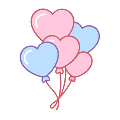 A bunch of balloons with hearts on them. The balloons are pink and blue. The balloons are tied together