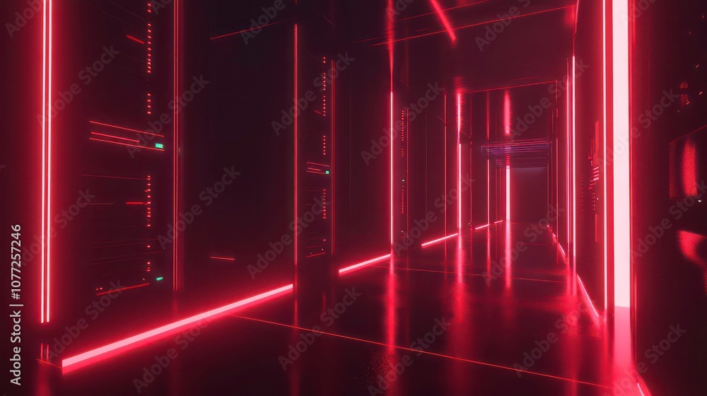 Aufkleber futuristic server data center with red neon lights