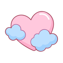 Obraz premium A heart with clouds in the background. The heart is pink and the clouds are blue. Concept of love and happiness