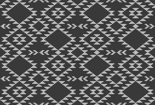 Black & White Southwestern beaded Aztec diamonds kilim Vector Pattern. Vintage native tribal Aztec beads contrast seamless pattern.