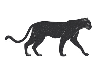 Obraz premium Stylized black silhouette of a panther walking with elegance and strength