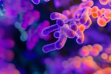 Obraz premium A few bacteria floating in the air, purple vibrant colors,