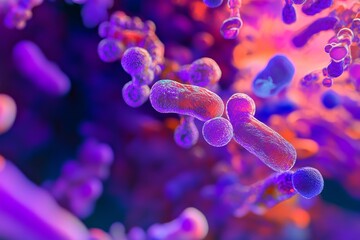 Obraz premium A few bacteria floating in the air, purple vibrant colors,
