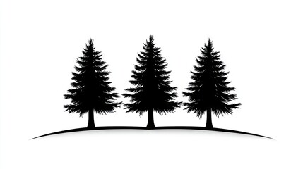 Obraz premium Elegant black silhouette of pine trees against a simple white background, evoking a serene mountain landscape