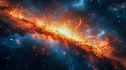 Obraz premium A mesmerizing cosmic landscape with swirling galaxies and radiant nebulae, depicting the vast beauty and mystery of the universe