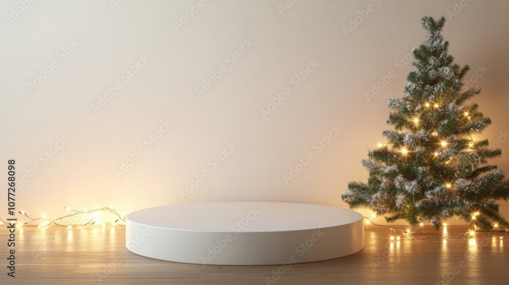 Poster a festive atmosphere is created by a beautifully lit christmas tree adorned with lights, standing ne