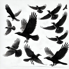 Obraz premium Set of silhouettes of birds flying on isolated white background