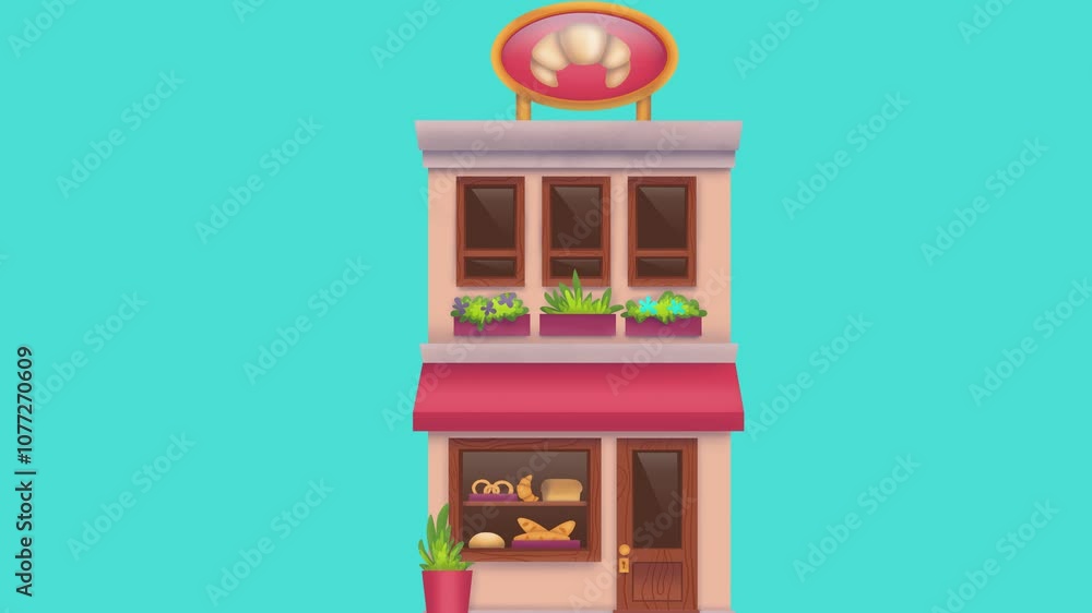 Aufkleber bakery building. minimal modern seamless motion design. abstract loop animation