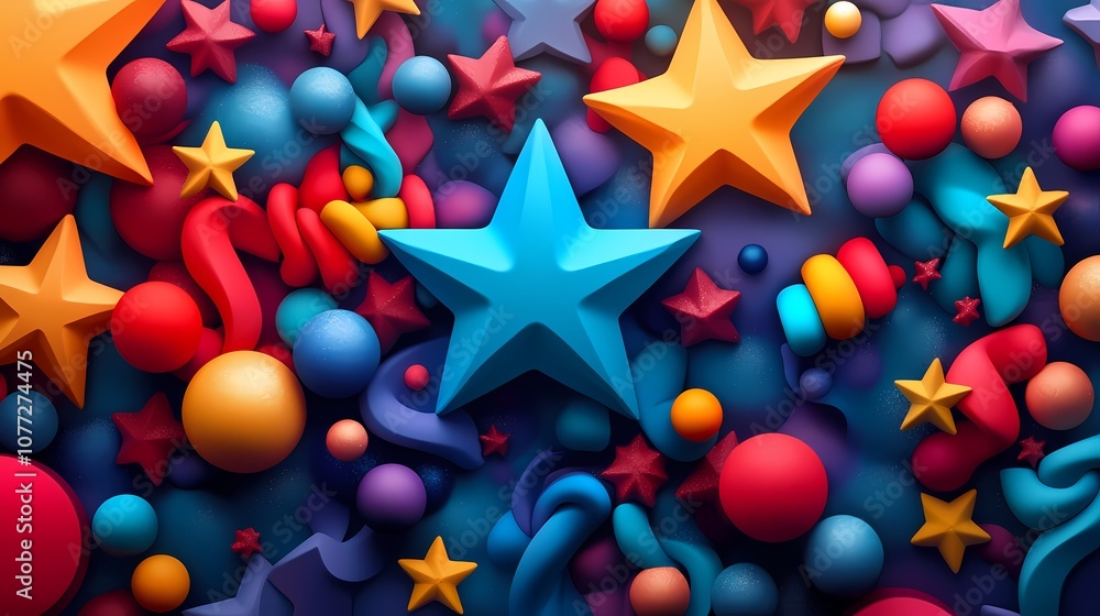 Aufkleber a vibrant, abstract composition featuring colorful stars and shapes, creating a playful and dynamic 