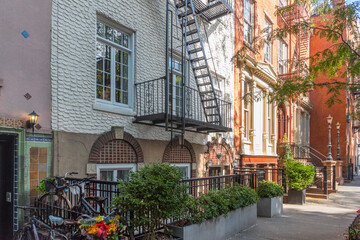 Picturesque street in Greenwich Village on a sunny morning