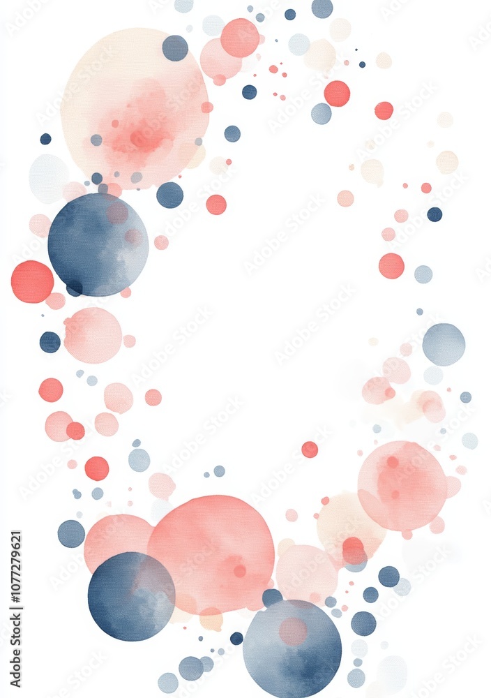Poster pastel watercolor frame with small round shapes on white background for design and decoration genera