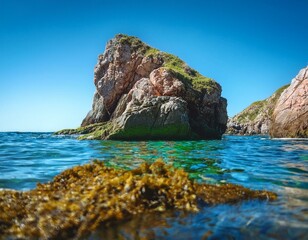 Estampa mediterranea, el mar frende a las rocas de costa