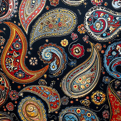 Close up vibrant paisley design in rich hues photos
