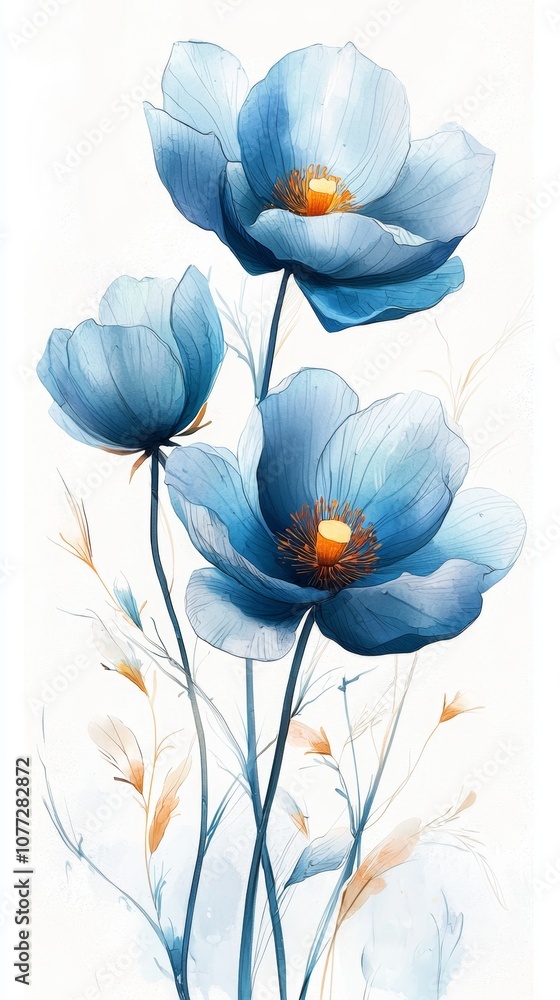 Poster minimalistic water color illustration of abundance on white background generative ai