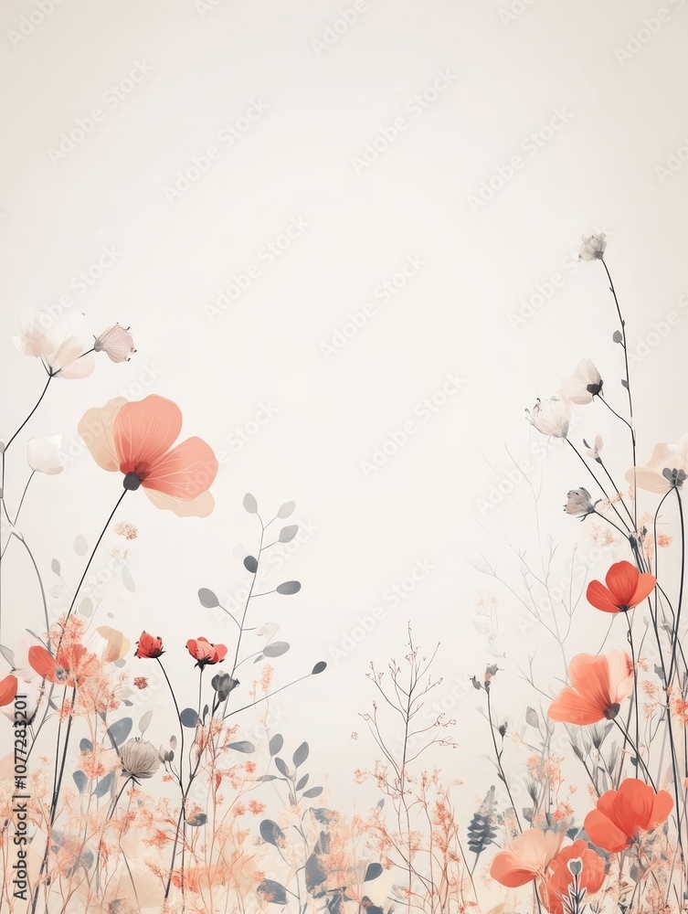 Poster autumn floral border for certificate background with minimal pastel color generative ai