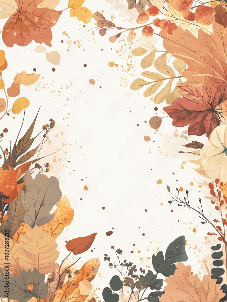 Poster autumn floral border for certificate background with minimal pastel color generative ai