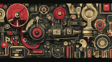 Fototapeta premium Steampunk Machine Art with Gears Cogs and Mechanical Patterns in Vintage Style