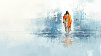 Fototapeta premium Jesus' miracle. Walking on water. Digital illustration.